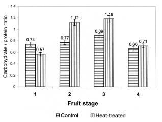 In heat treated fruits α-mannosidase activity at climacteric stage was slightly higher than of the corresponding control. B.H. JAGADEESH et al. Fig.