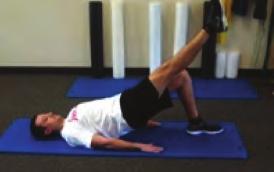 Maintain tight abdominal muscles and tighten glutes on bent leg side.