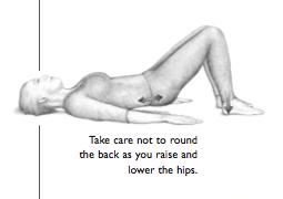2. Hip lifts Bring your spine to neutral and place your hands on the ground, palms down. Use your breath to lift your hips off the mat, only as high as the width of your hand.