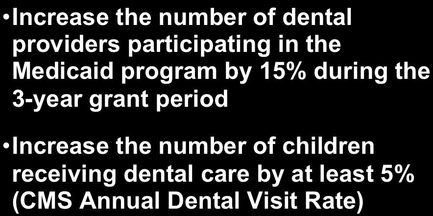 matching grants program Dental Outreach Initiative-Official Start, February 2001 Two Primary Goals Increase