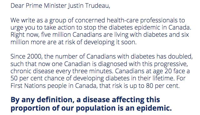 Diabetes initiatives gaining steam on government and stakeholder sides ByTESSIE SANCIOCTOBER 16, 2018 Diabetes Canada published this letter to Prime Minister Justin Trudeau, asking his government to