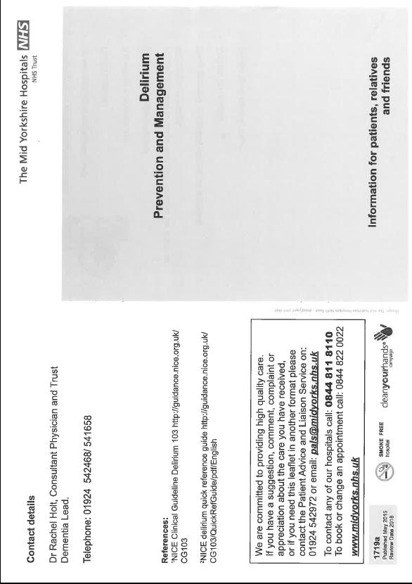 Appendix 4: Delirium Information Leaflet Copies of the leaflet are