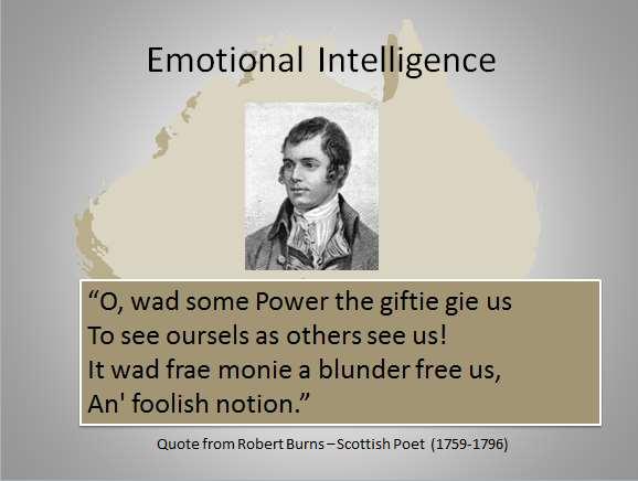 Emotional Intelligence Principles Translation: Oh would some power the gift to give us To see ourselves as others see us It would from many a blunder free us And foolish notion Emotional Intelligence