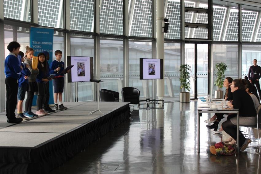 School Council Pitch at City Hall Last half term, the School council team took part in training with Team London to develop their project ideas for this academic year.