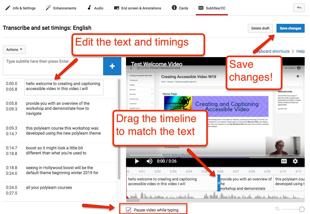 You can edit the text, as well as the timings. You can also drag the timeline at the bottom to adjust timings quickly.