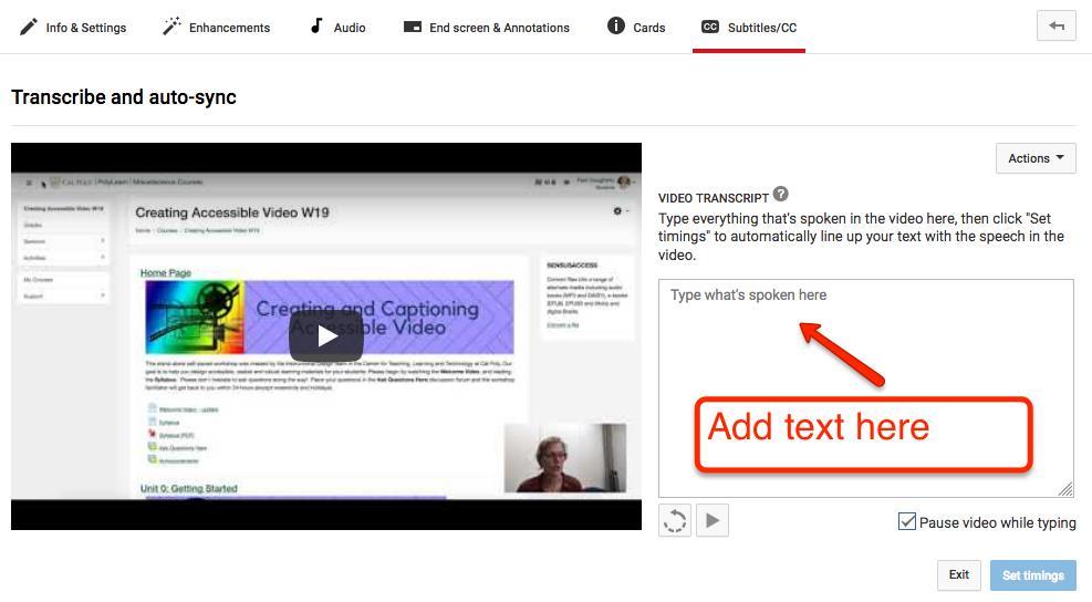 Option 3: Transcribe and auto-sync If you choose the second method to the right of the video, transcribe and auto-sync, then a window opens to