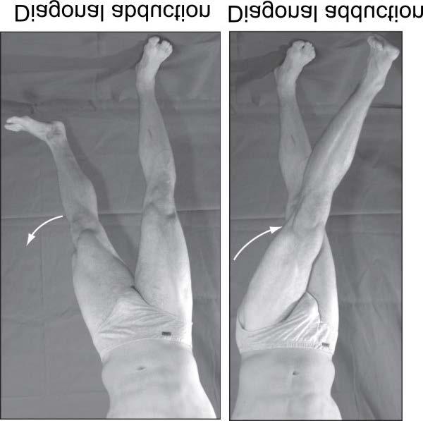 Movements Hip diagonal abduction movement of femur in a diagonal plane away from midline of body Hip diagonal adduction movement