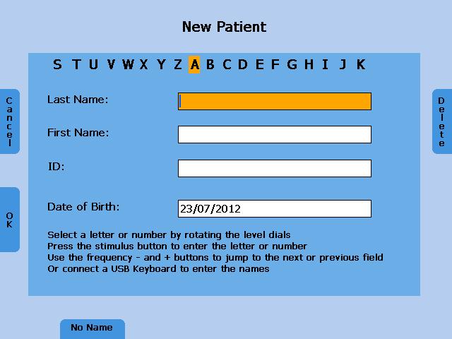 session to the new patient number. To save the results to an existing patient, select a patient by the level controls and press the Save button.