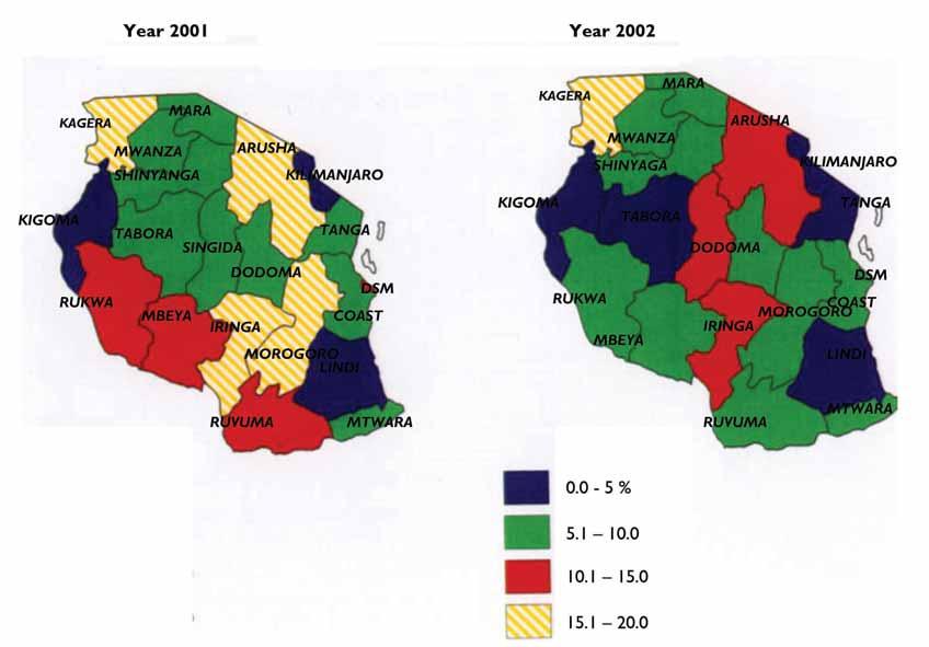 2.0 SURVEILLANCE OF HIV INFECTION Map 1: Region specific Prevalence of