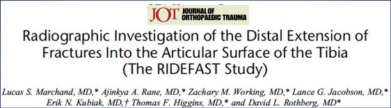 26% of fractures with extension to articular surface (only 38% of those were identified with X ray) Predictors of extension into joint: Spiral Pattern Ratio of fracture length and