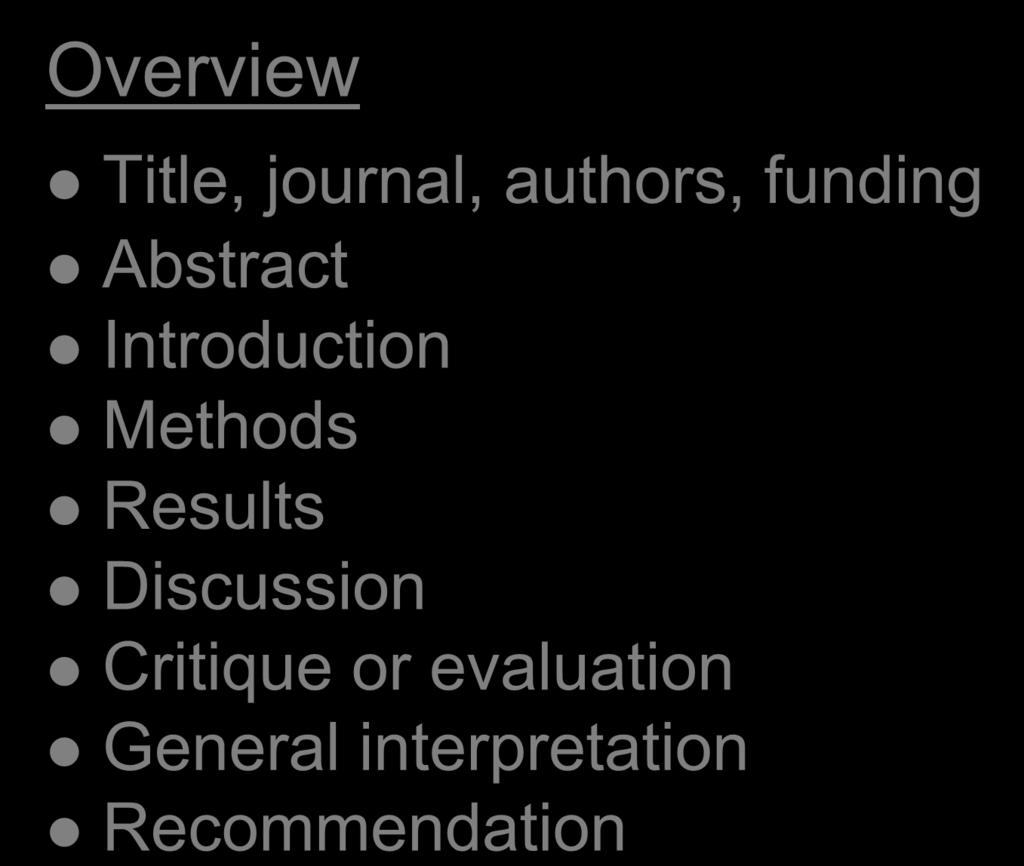 Overview Journal article Title, journal, authors, funding Abstract Introduction
