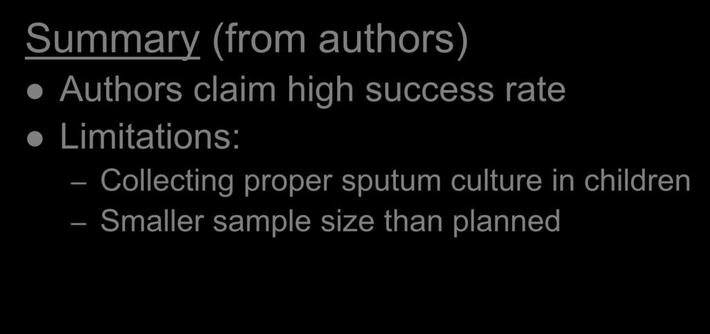 Discussion Summary (from authors) Authors claim high success rate