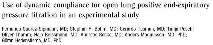 8 pigs with ARDS (lung lavage): RM+ decremental PEEP trial P/F, Crs, CT-scan PEEP 30 PCV 30 2 min Full recruitement: a) Gain in
