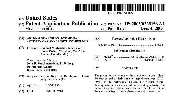 United States Patent: Anti-nausea and anti-vomiting activity of cannabidiol compounds