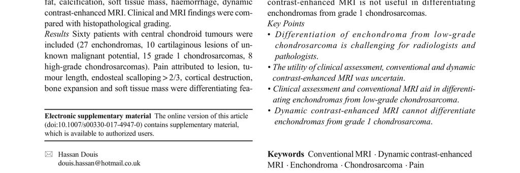 MRI-features of enchondromas