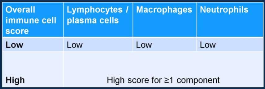 Central pathology review Immune cell infiltrate scoring: Dichotomous Low vs High