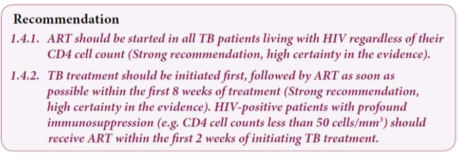 WHO TB /HIV 2017 World Health Organization. Guidelines for the treatment of drug susceptible tuberculosis and patient care, 2017 update.