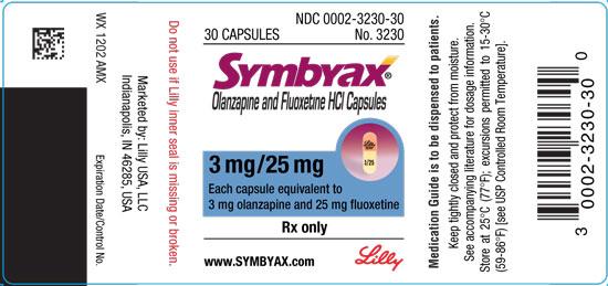 PACKAGE LABEL SYMBYAX 6mg/25mg capsules, bottle of 30 NDC 0002-3231-30 30 CAPSULES No.