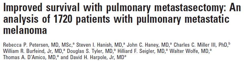 1970-2004 Multivariable predictors of survival Nodular histologic type, DFI, number of pulmonary mets, pulmonary metastasectomy Survival