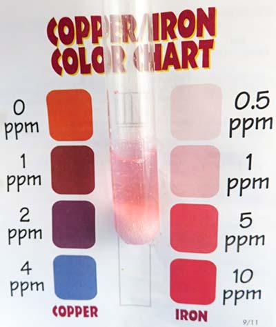 6 of 7 9/12/2018, 2:19 PM Figure 6. The concentration of iron in the solution is determined by comparing the color in the test tube to a calibrated color scale. 12.