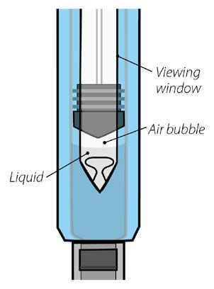 Do not use if it is cracked or broken. Check the Liquid. Check the liquid in the prefilled syringe through the viewing window.
