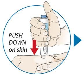 Complete all steps to deliver your full dose of medicine: Push DOWN on the skin to unlock