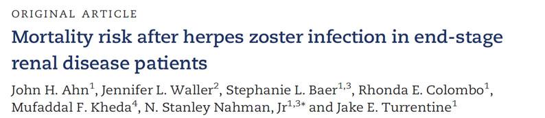 2784 patients (1.3%) had a zoster diagnosis 1420 patients died (51%) <2 years, mean 8.1 months.