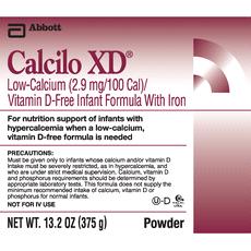Calcilo XD Low-Calcium/Vitamin D-Free Infant Formula With Iron Nutrition support of infants with hypercalcemia, as may occur in infants with Williams syndrome, osteopetrosis, and primary neonatal