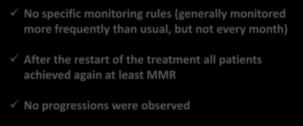 (17) After the restart of the treatment all patients achieved again at least MMR Loss of MMR, n (%) 84 (70)