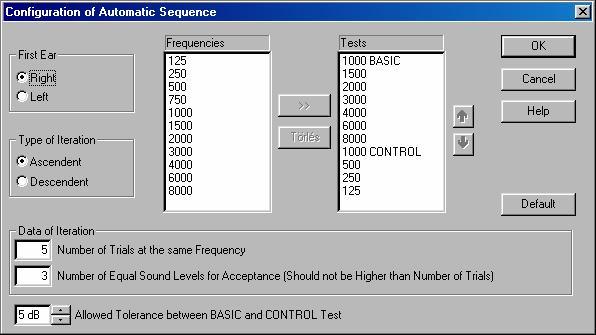 Configuration of Automatic sequence The system provides full automatic test of both ears for this the parameters of automatic sequence should be specified.