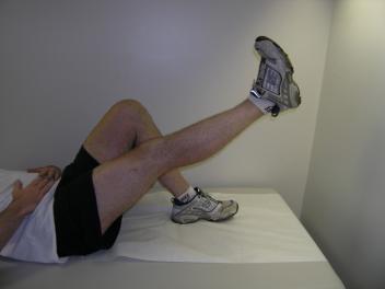 Bend your non-operated knee as shown. Gently tighten your stomach muscles Gently tighten your thigh muscle (quadriceps) and slowly raise your operated leg to the level of the opposite knee (Figure 3).