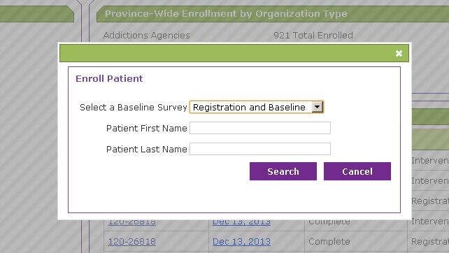 3.3 The STOP Portal will search to make sure that this client is not already enrolled in the STOP program at your site. 3.3.1 If the search results in No records found, select New Patient. 3.3.2 In the event a client with the same name appears, but the Year of Birth (YOB)and Postal Code do not match, select New Patient.