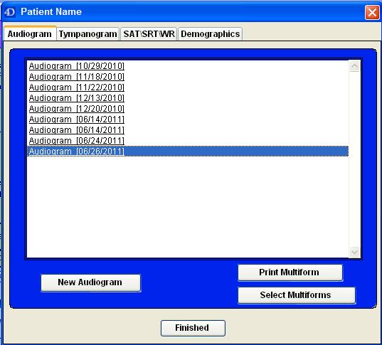 Print Multiforms This is an option to print a page that reports threshold shifts between audiograms (see example on next