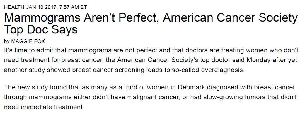 The numbers match those found in other studies that cast doubt on whether mammograms actually reduce the risk of dying from breast cancer.