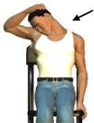 Armpit Stretch (side neck, top of shoulder and upper back) Sit tall while holding onto a chair with your hand.