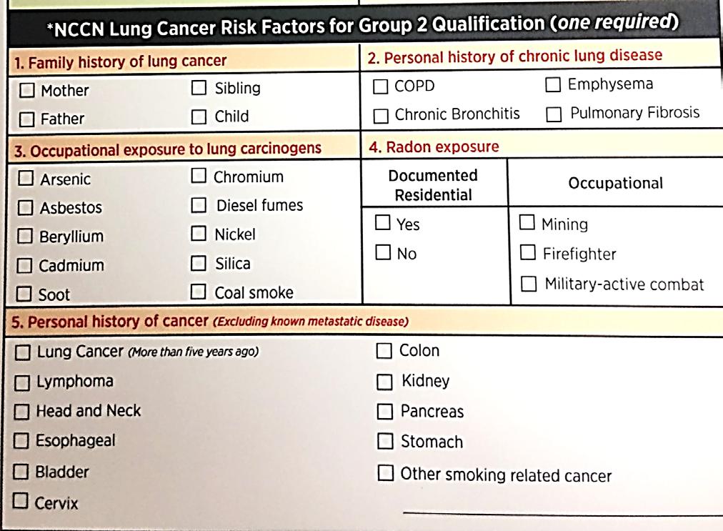 2. Lung Cancer Screening CVIM Lung Cancer Screening Guidelines: Yearly screening low dose CAT scans are now recommended for two groups: Group 1 (meet all criteria) 55-74 years of age Currently a