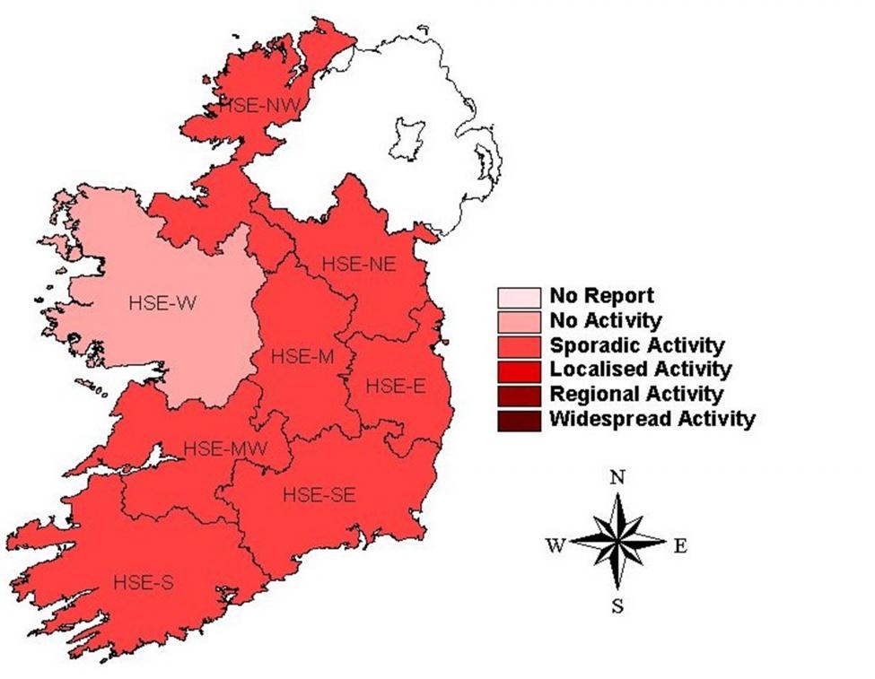 3. Regional Influenza Activity by HSE-Area Influenza activity is based on sentinel GP ILI consultation rates, laboratory data and outbreaks.