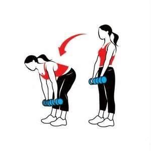 Dead Lift - Target Muscles- Lower back, Glutes (butt), hamstrings Stand feet a little closer than shoulder width apart with a small bend in your knees, dumbbell in each hand with hands facing your