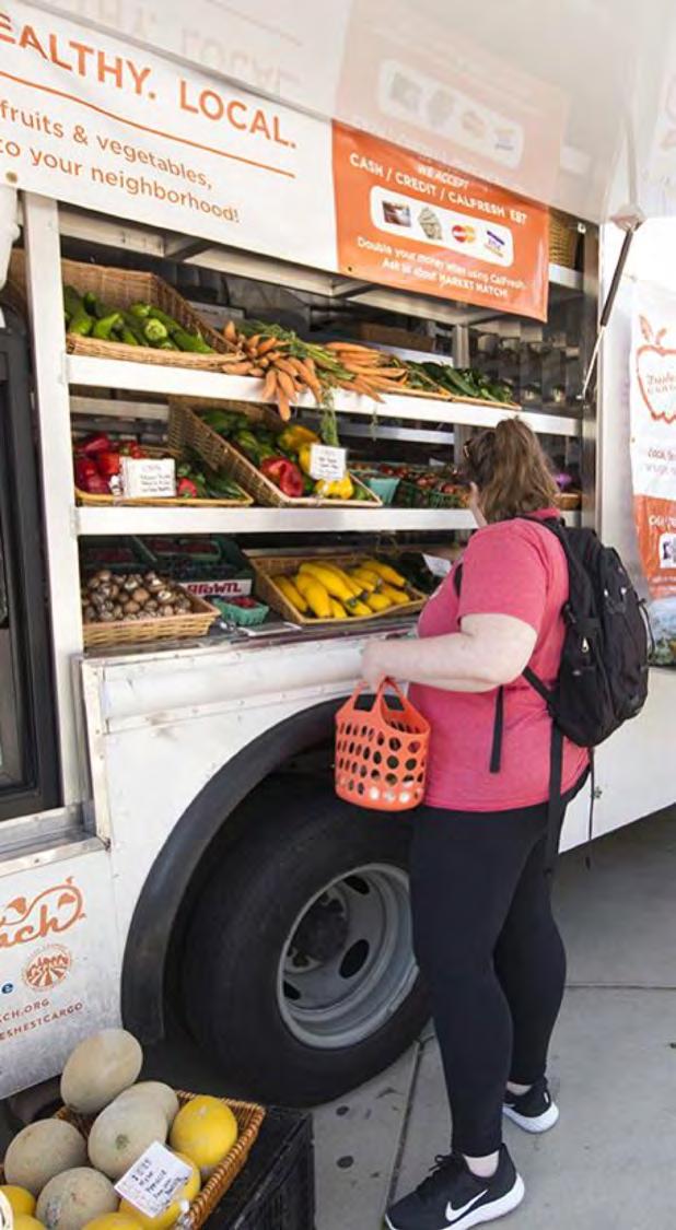 1 Food Access FARMERS MARKETS Mobile Farmers Market: Fresh, locally grown produce sold at affordable prices Market Match participation 50% discount for shoppers with CalFresh (SNAP), WIC, SSI, or