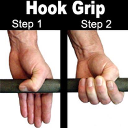 Hook grip: involves the second through fifth