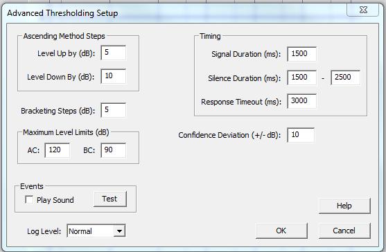 Advanced Threshold Setup allows for customization of various parts of the test.