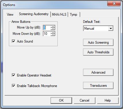 The Screening Audiometry tab sets the look and behavior of the