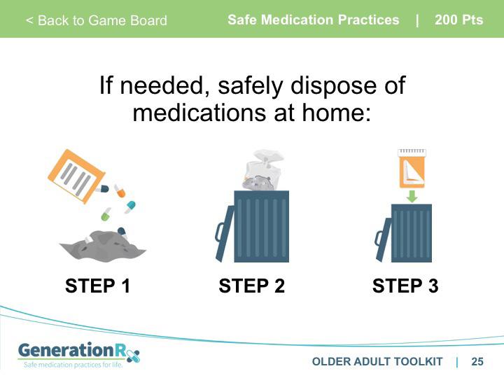 Once finished with a prescription medication, the best options for safe disposal include: Option #1: place the medication in a drug dropbox. To find a dropbox in your area, visit: rxdrugdropbox.