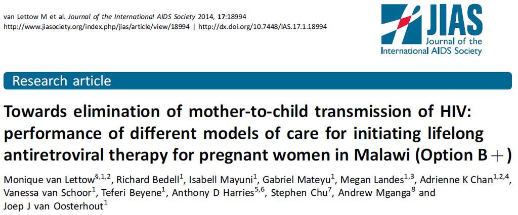 Design of services impacts on outcomes 10-20% of women defaulted Option B+ before 6 months postpartum Defaulting associated with District location