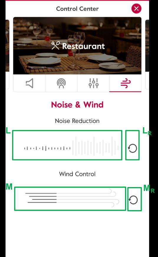 6.5. Noise and Wind Reduction If the audiologist has enabled noise and/or wind reduction for a specific program, in the Control Center the user will be able to regulate noise and/or wind reduction.