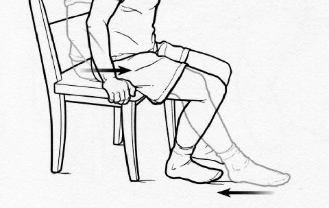 5. Knee Flexion Sit on a chair with your foot on the floor. Slide your foot back as far as possible. Then, keeping your foot in place, slide your hips forward over your foot.
