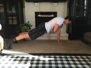 Repeat another pushup then reach through to the opposite side. 6. If it is too hard, drop to the knees or perform pushups with your hands on a bench.
