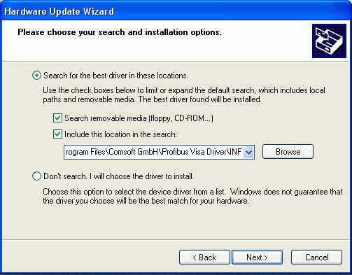 Installation Select the install directory of the driver software: