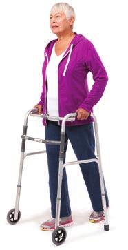 Put your weight on both legs, then lift the walker onto the curb. Step onto the curb with your good leg.