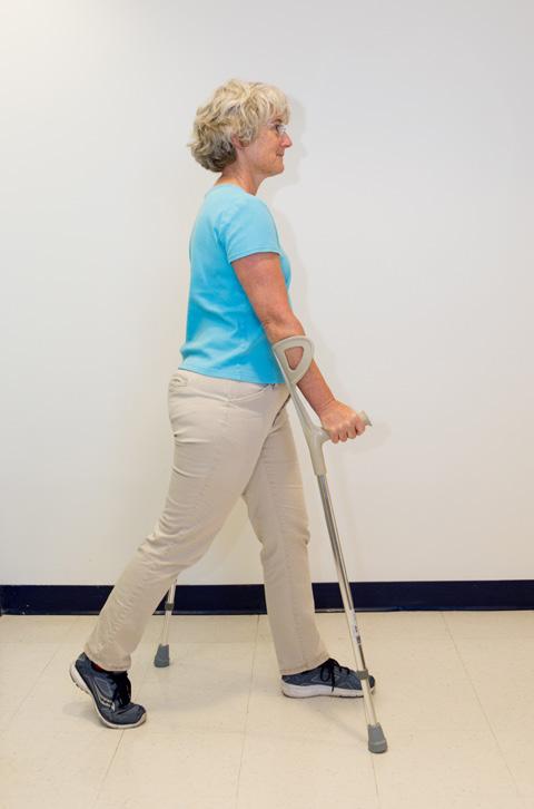 The crutch on the right side moves forward as you step with the left leg, and so on.